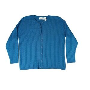 Alfred Dunner Teal Blue Cable Knit Cardigan Sweater Women's XL Button Front